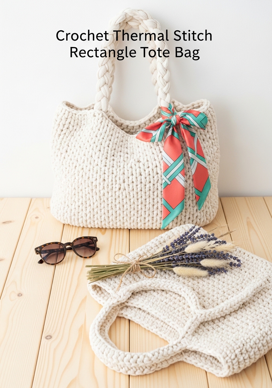 Crochet Thermal Stitch Rectangle Tote Bag