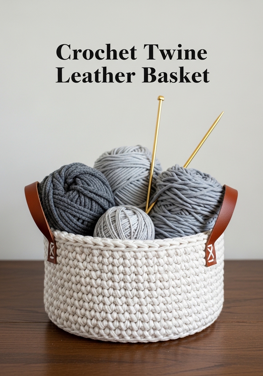 Crochet Twine Leather Basket