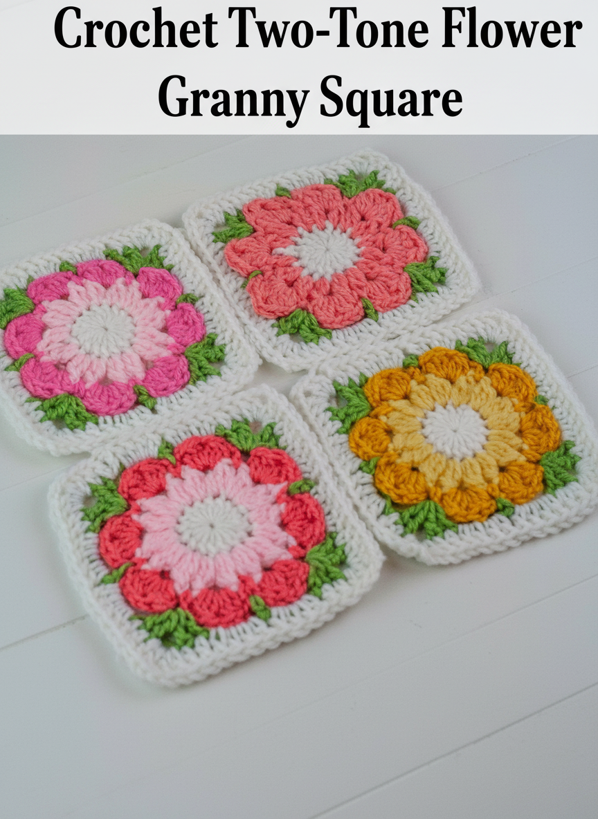 Crochet Two-Tone Flower Granny Square