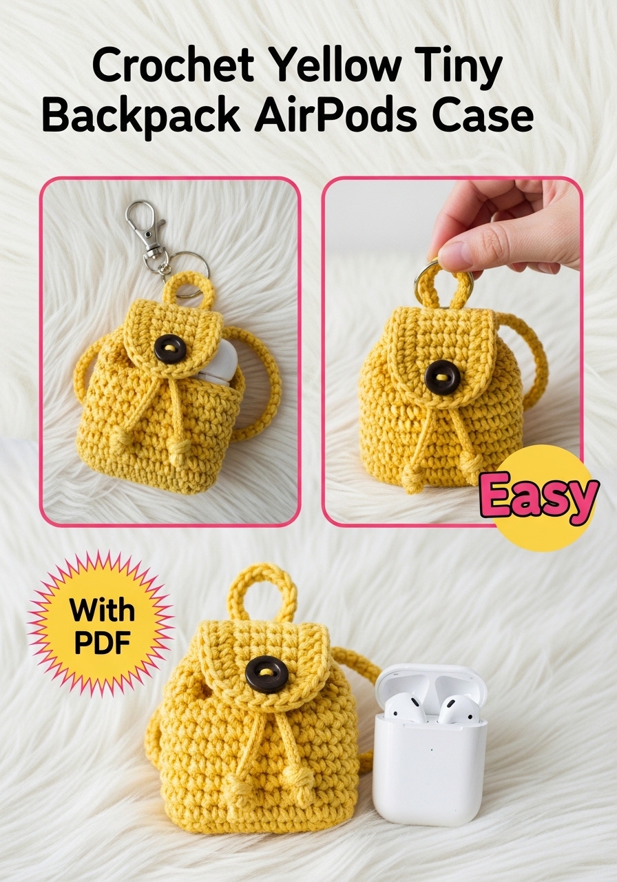 Crochet Yellow Tiny Backpack AirPods Case