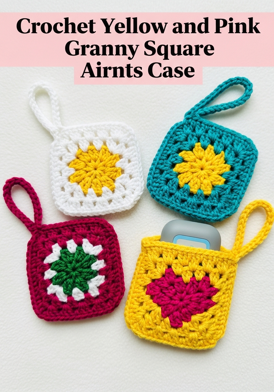 Crochet Yellow and Pink Granny Square AirPods Case