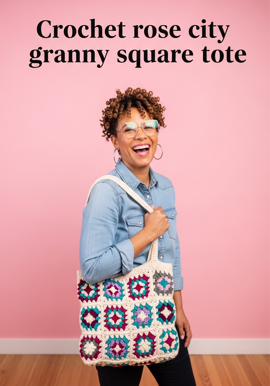 Crochet rose city granny square tote