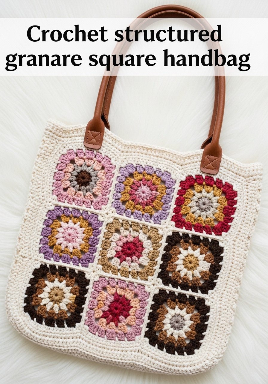 Crochet structured granny square handbag