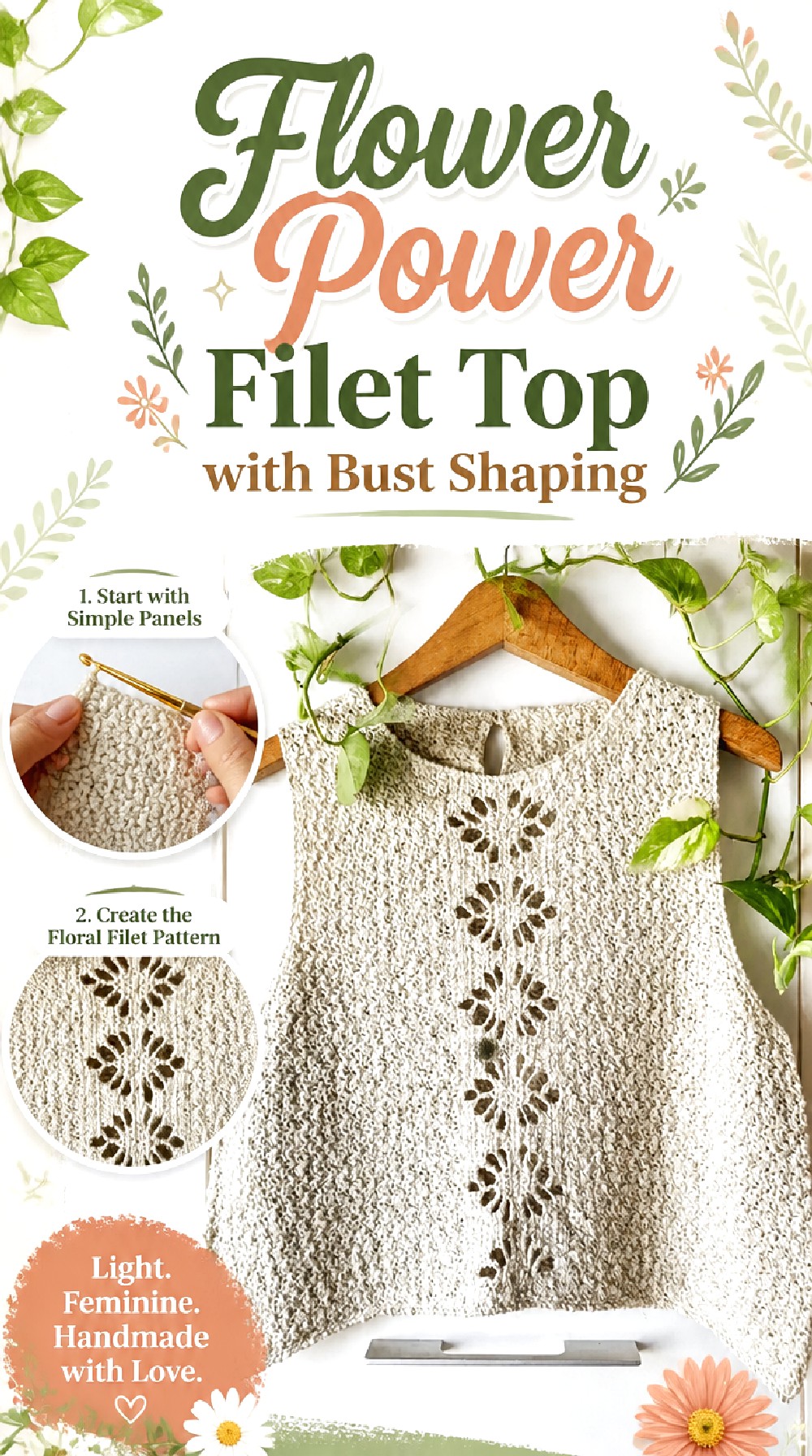 Flower Power Filet Top with Bust Shaping