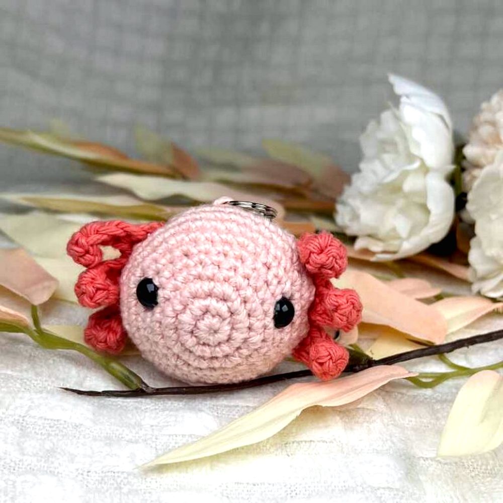 Mini Axolotl Crochet Keychain