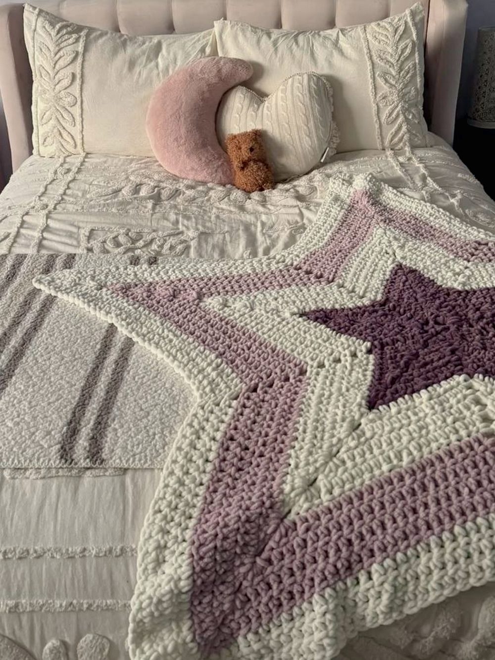 Pink and Cream Crochet Star Blanket