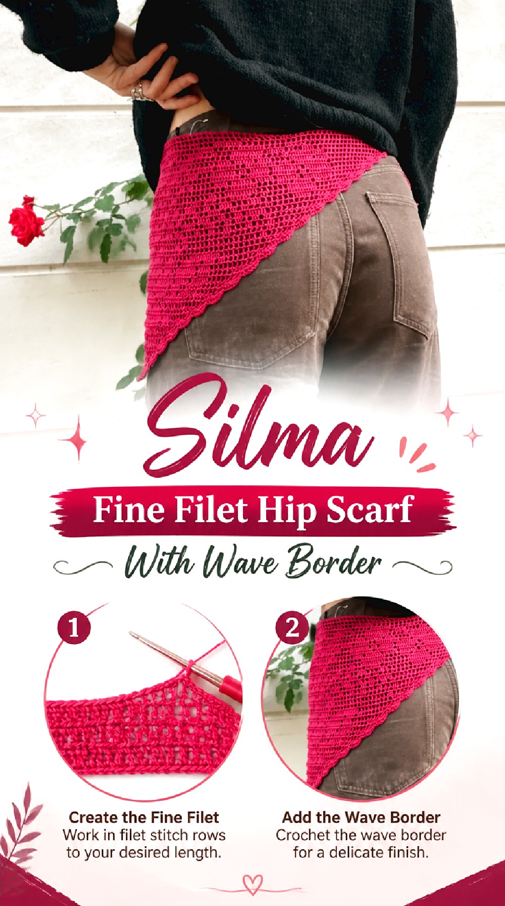 Silma Fine Filet Hip Scarf With Wave Border