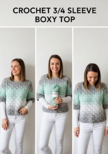 Crochet 3.4 Sleeve Boxy Top