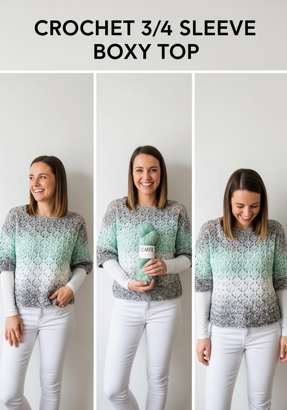 Crochet 3.4 Sleeve Boxy Top