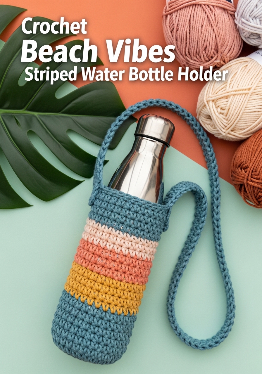 Crochet Beach Vibes Striped Water Bottle Holder