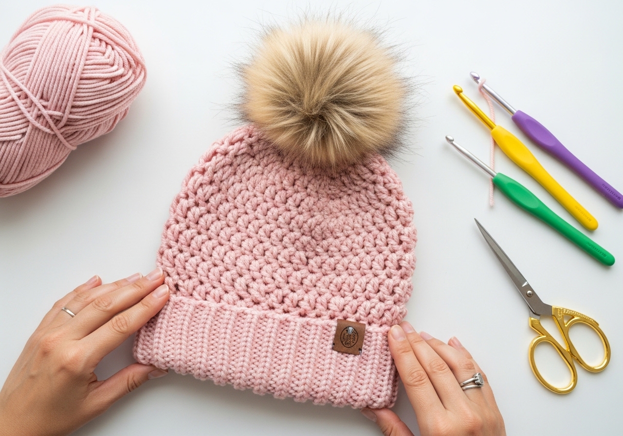 Crochet Beanie Hat With Pom Pom1