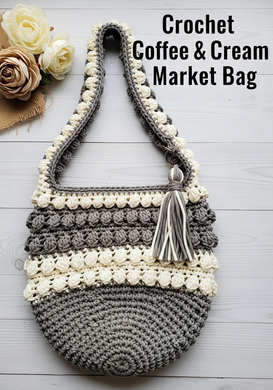 Crochet Coffee & Cream Market Bag