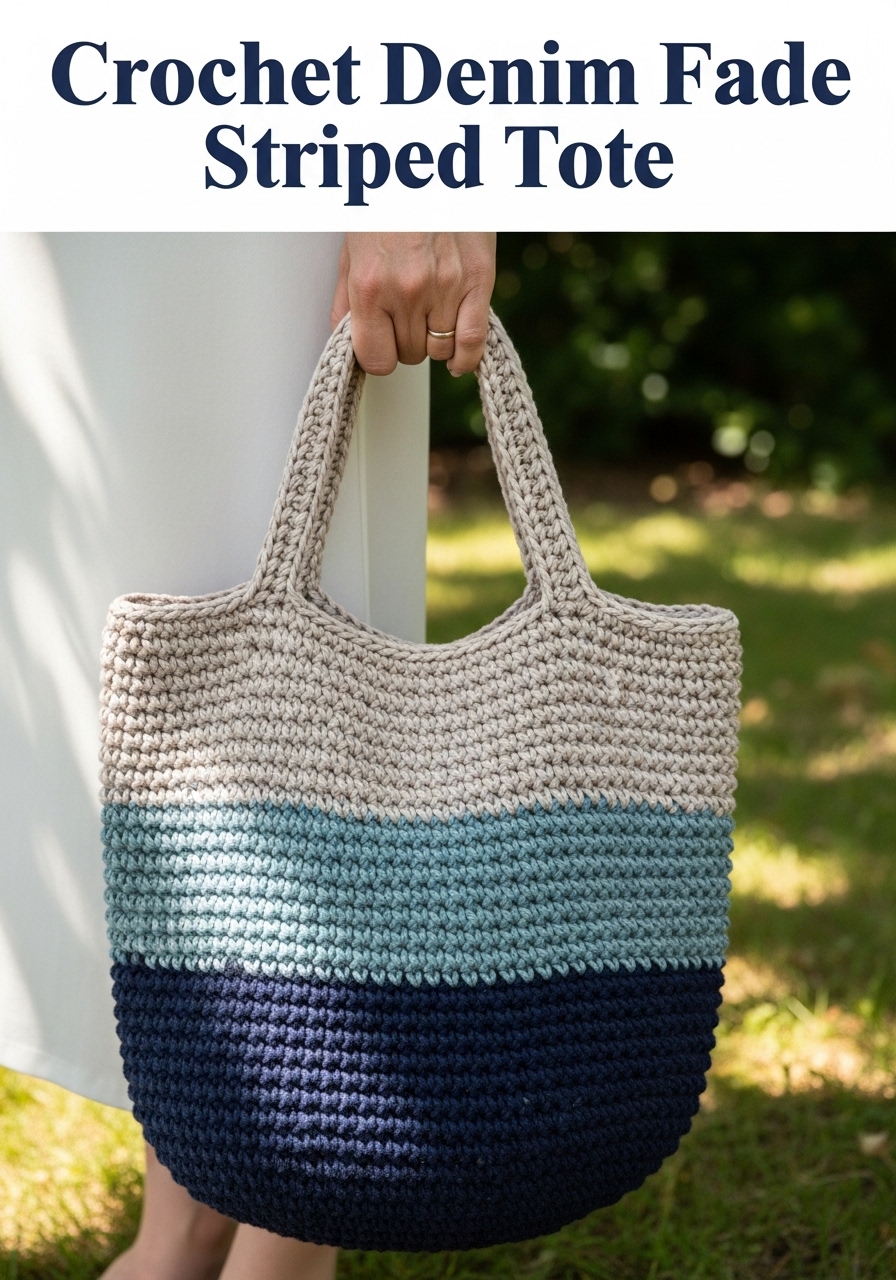Crochet Denim Fade Striped Tote