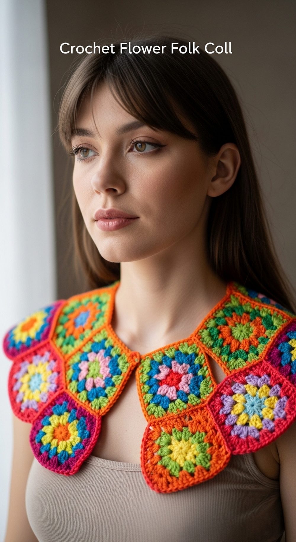 Crochet Flower Folk Collar
