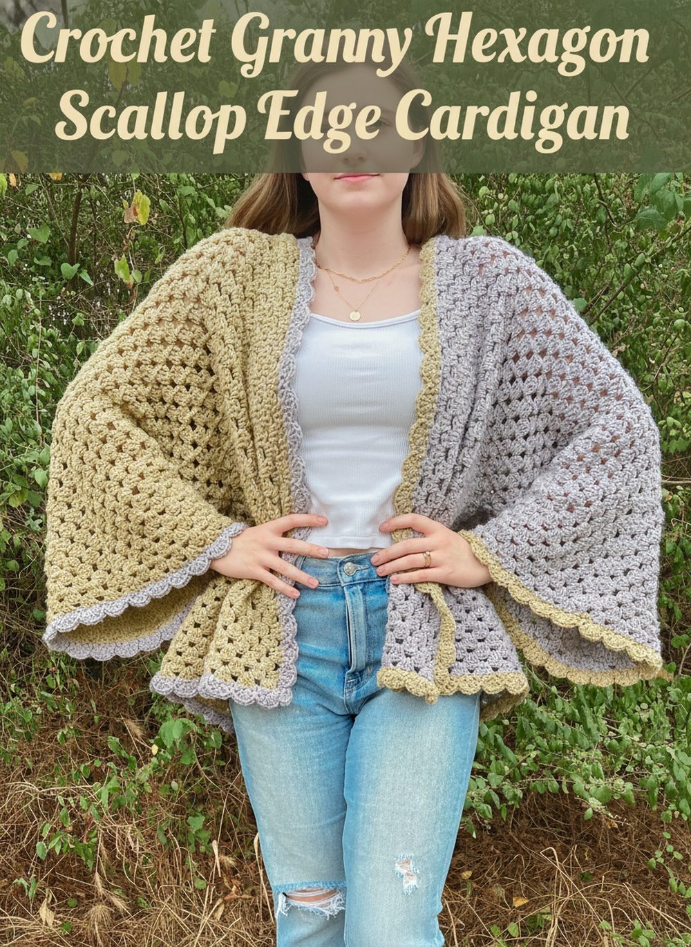 Crochet Granny Hexagon Scallop Edge Cardigan