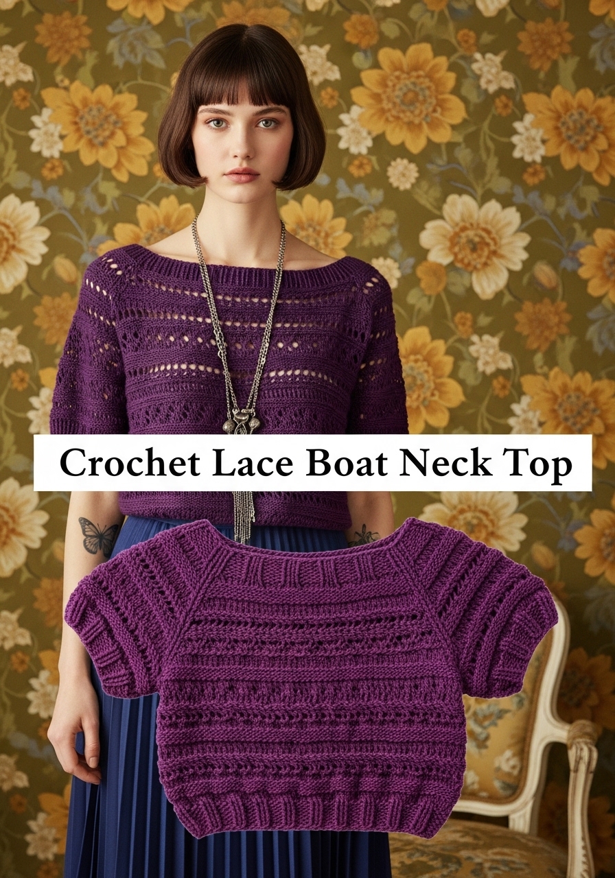 Crochet Lace Boat Neck Top