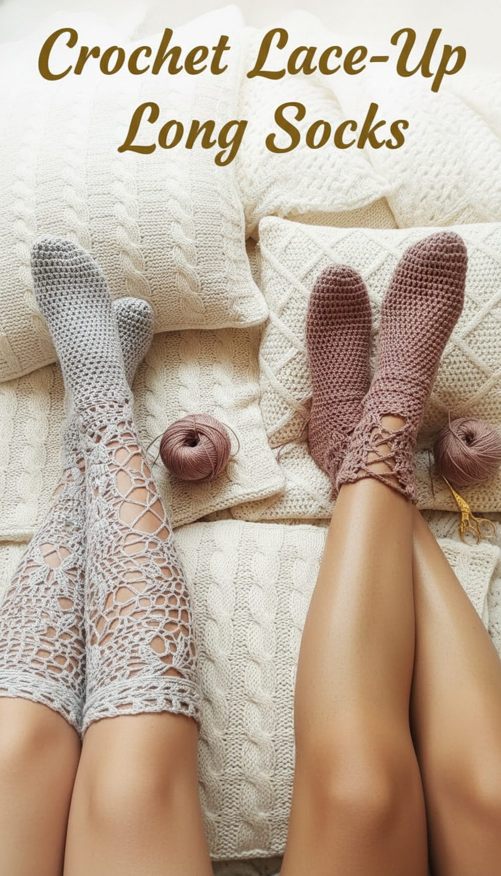 Crochet Lace-Up Long Socks