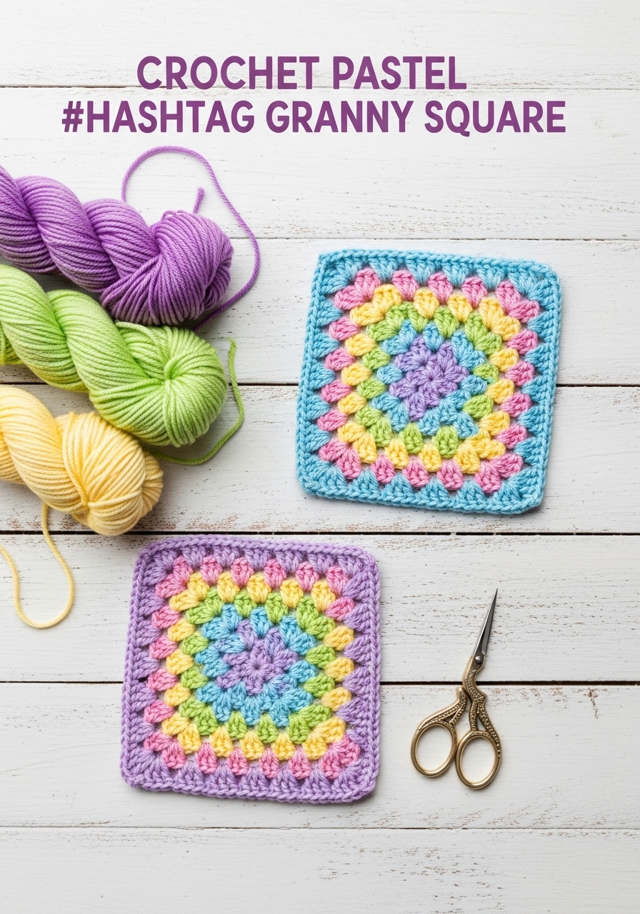 Crochet Pastel Hashtag Granny Square