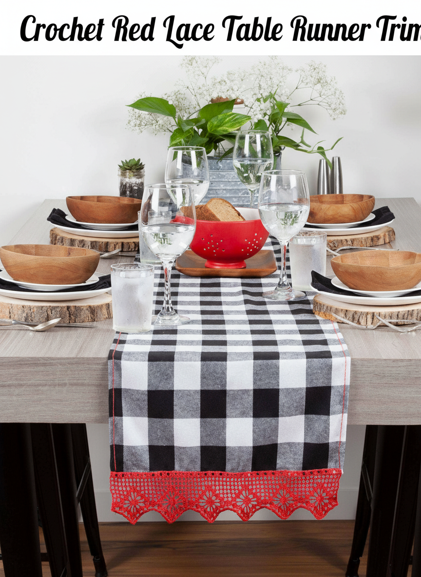 Crochet Red Lace Table Runner Trim