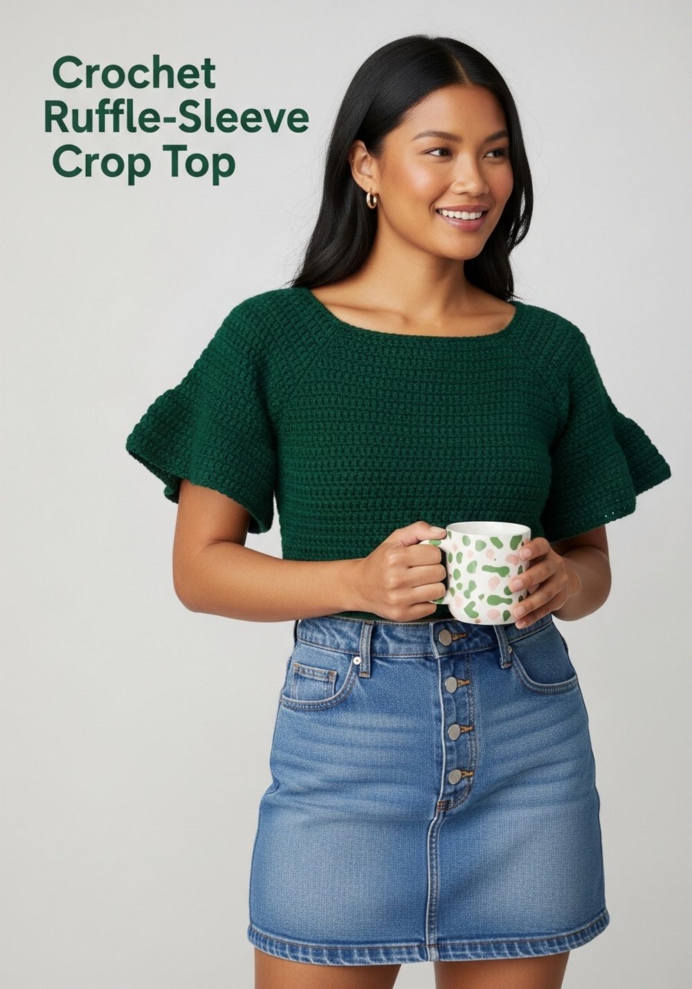 Crochet Ruffle-Sleeve Crop Top