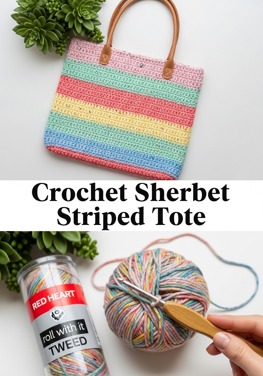 Crochet Sherbet Striped Tote