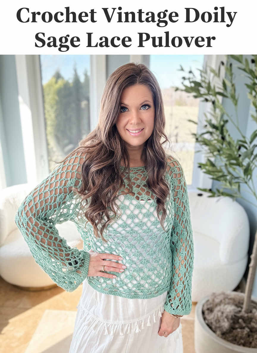 Crochet Vintage Doily Sage Lace Pullover