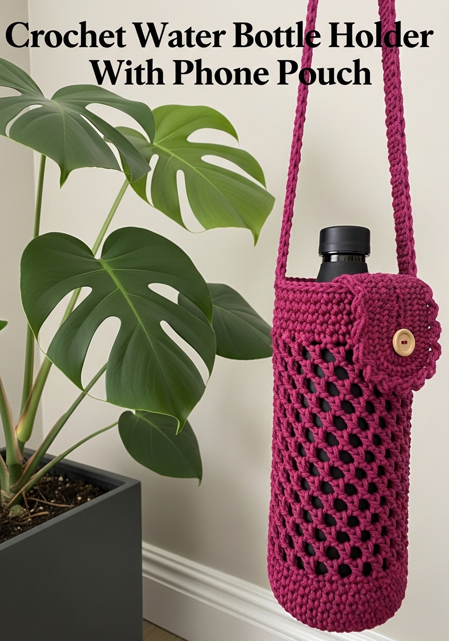 Crochet Water Bottle Holder With Phone Pouch