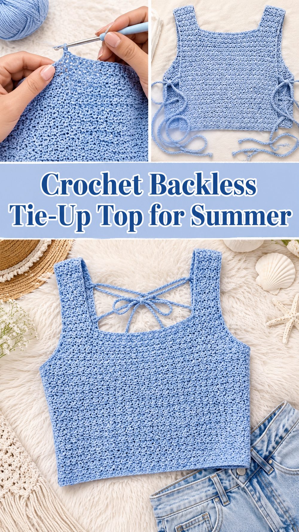 Crochet Backless Tie-Up Top for Summer