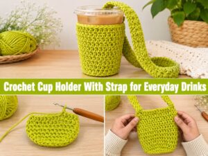 Crochet Cup Holder With Strap for Everyday Drinks a