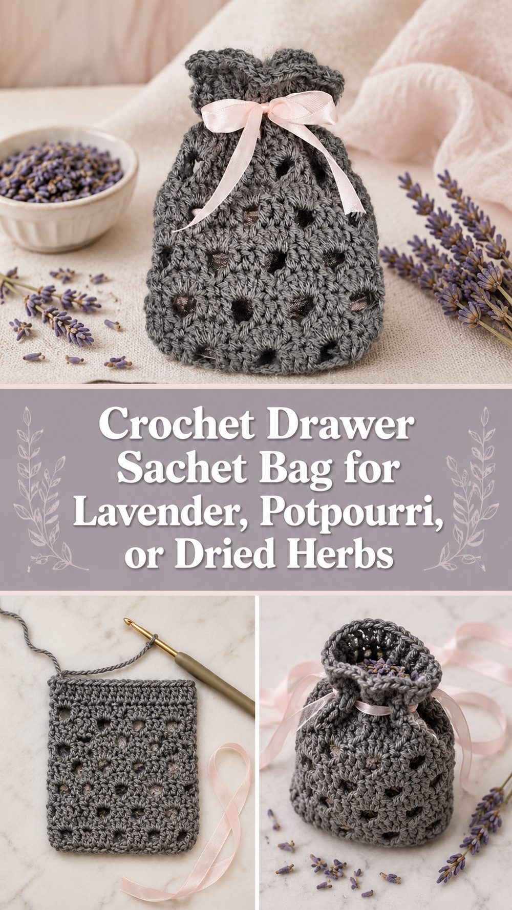 Crochet Drawer Sachet Bag for Lavender, Potpourri, or Dried Herbs