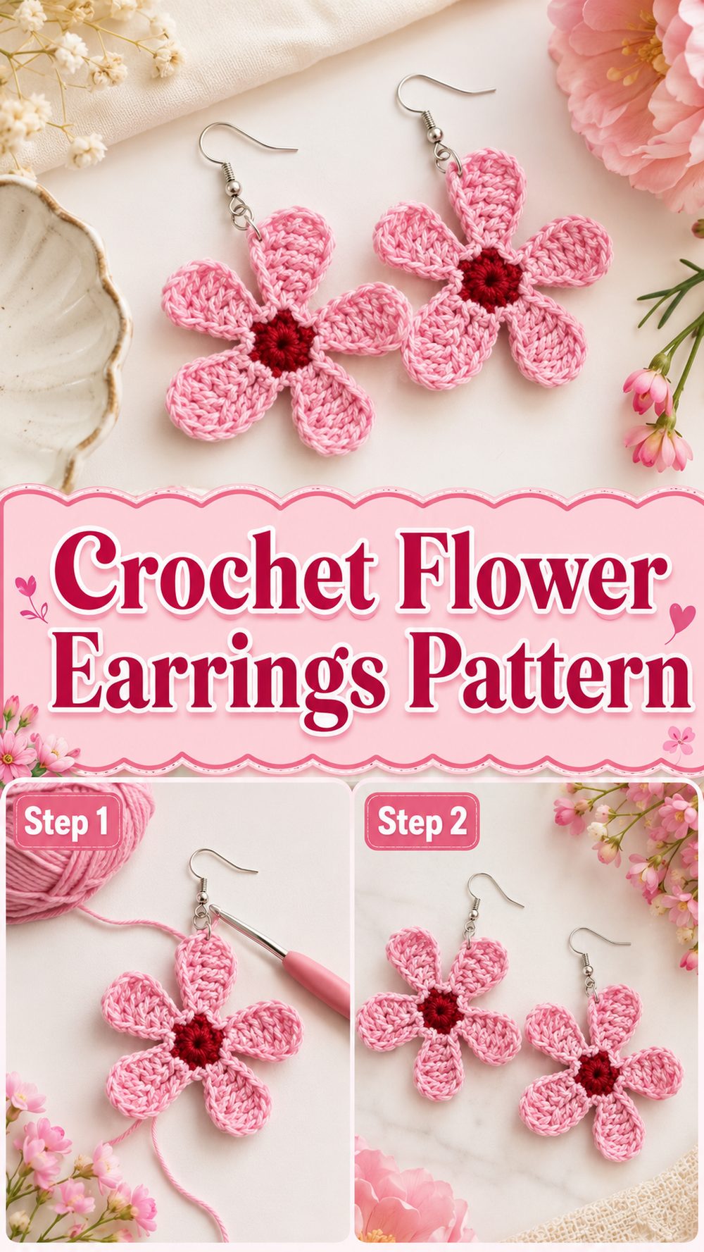 Crochet Flower Earrings Pattern