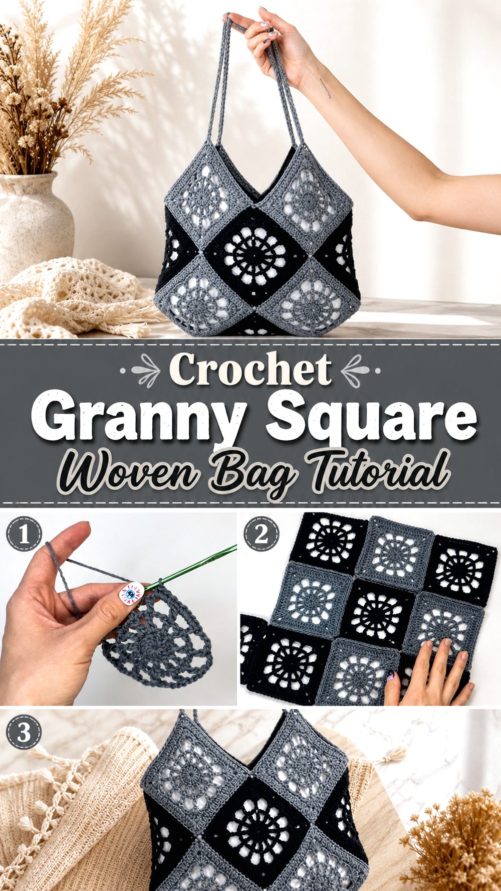 Crochet Granny Square Woven Bag Tutorial