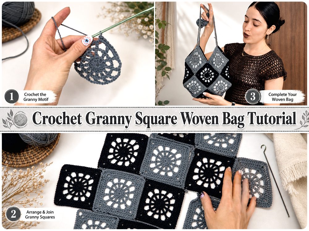 Crochet Granny Square Woven Bag Tutorial1