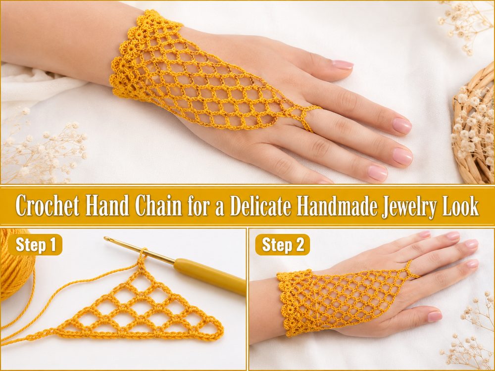 Crochet Hand Chain for a Delicate Handmade Jewelry Look z