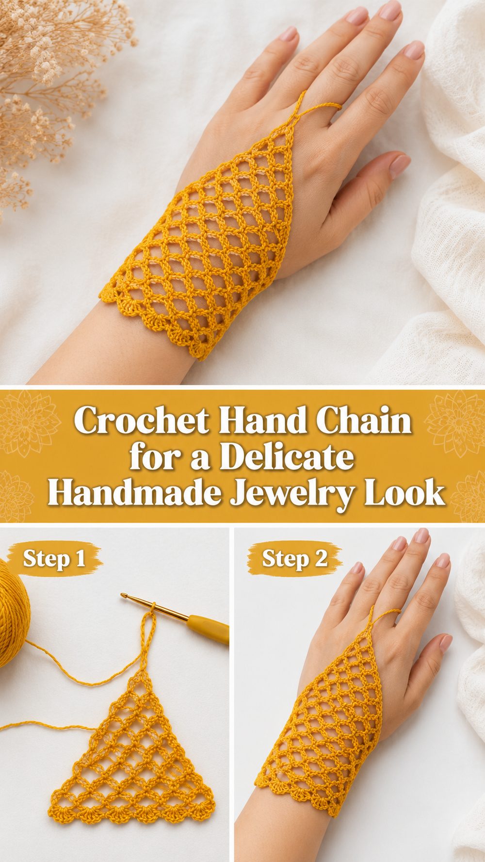 Crochet Hand Chain for a Delicate Handmade Jewelry Look