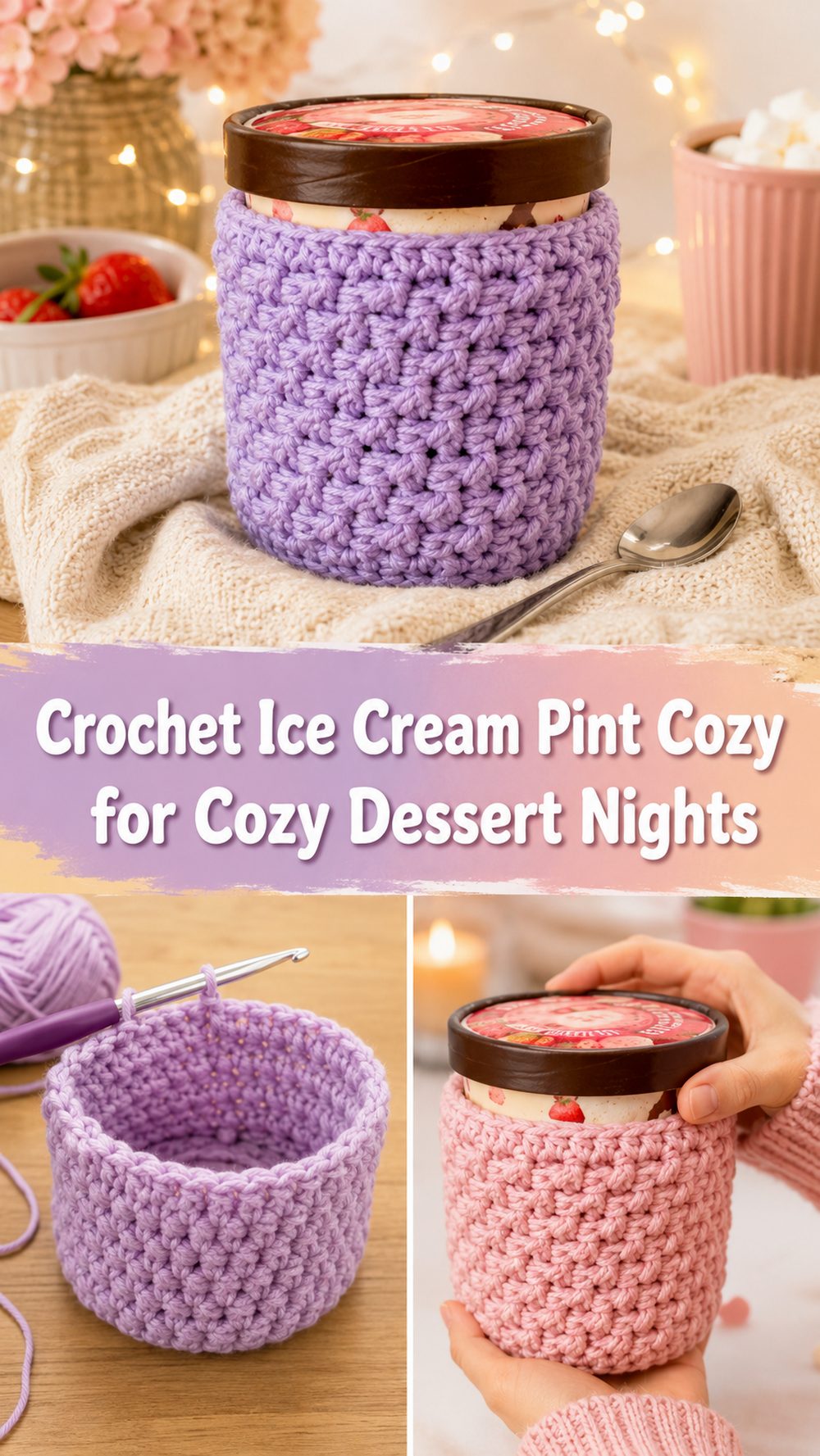 Crochet Ice Cream Pint Cozy for Cozy Dessert Nights