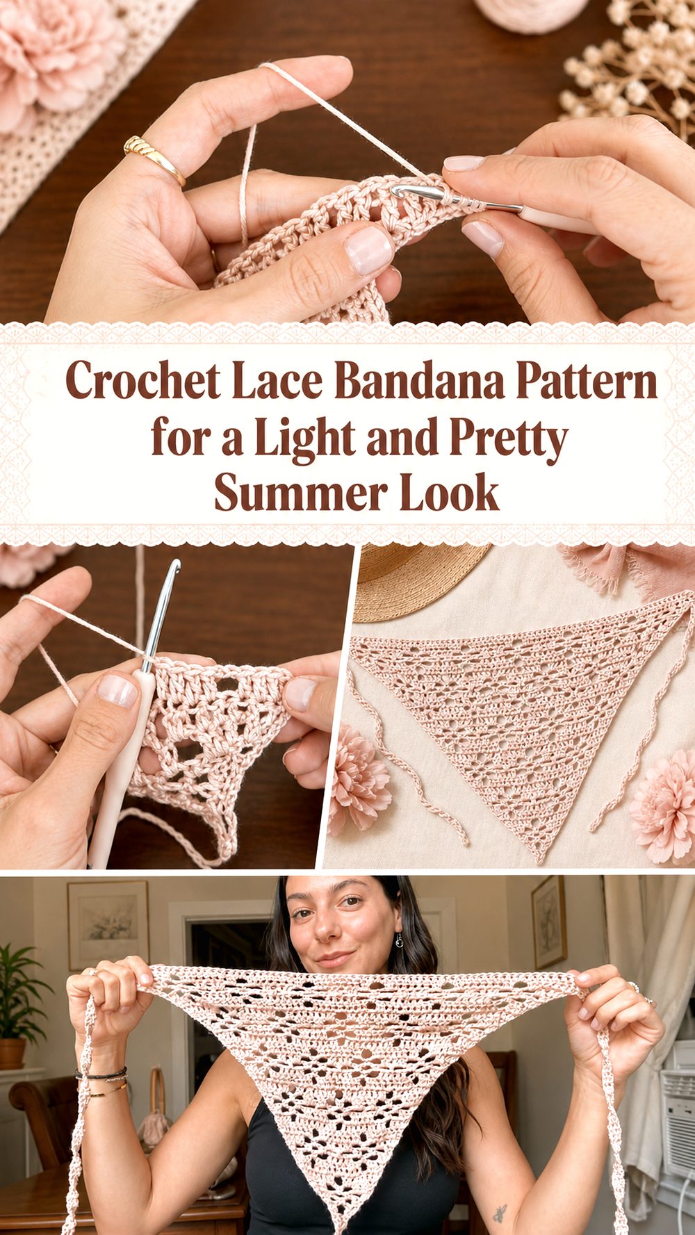 Crochet Lace Bandana Pattern for a Light and Pretty Summer Look