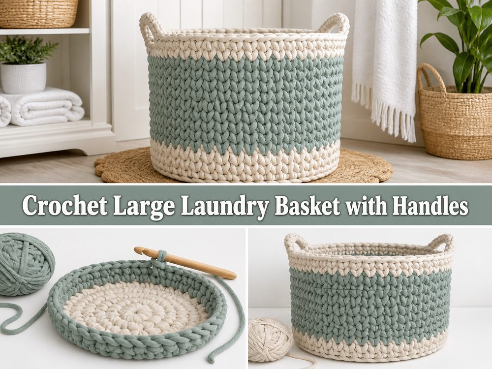 Crochet Large Laundry Basket with Handles S