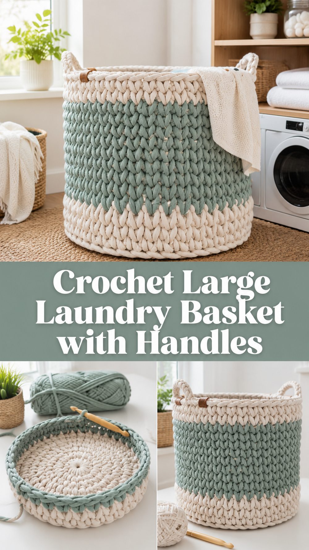 Crochet Large Laundry Basket with Handles