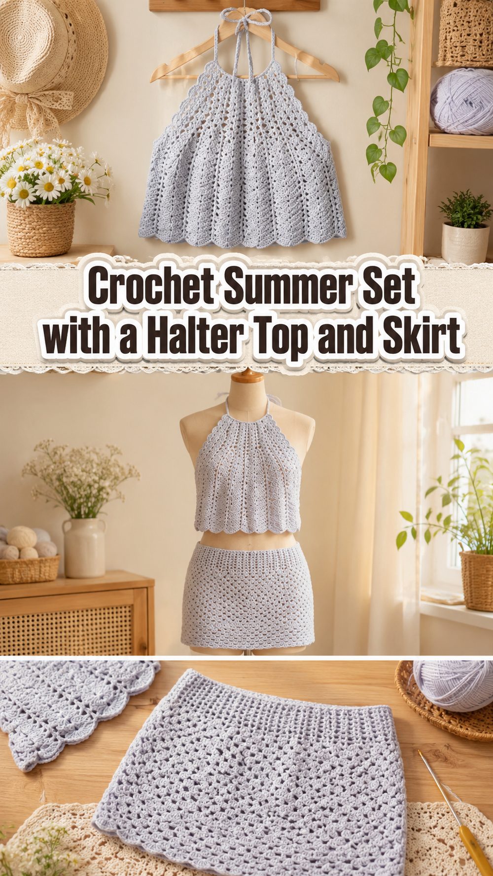 Crochet Summer Set with a Halter Top and Skirt