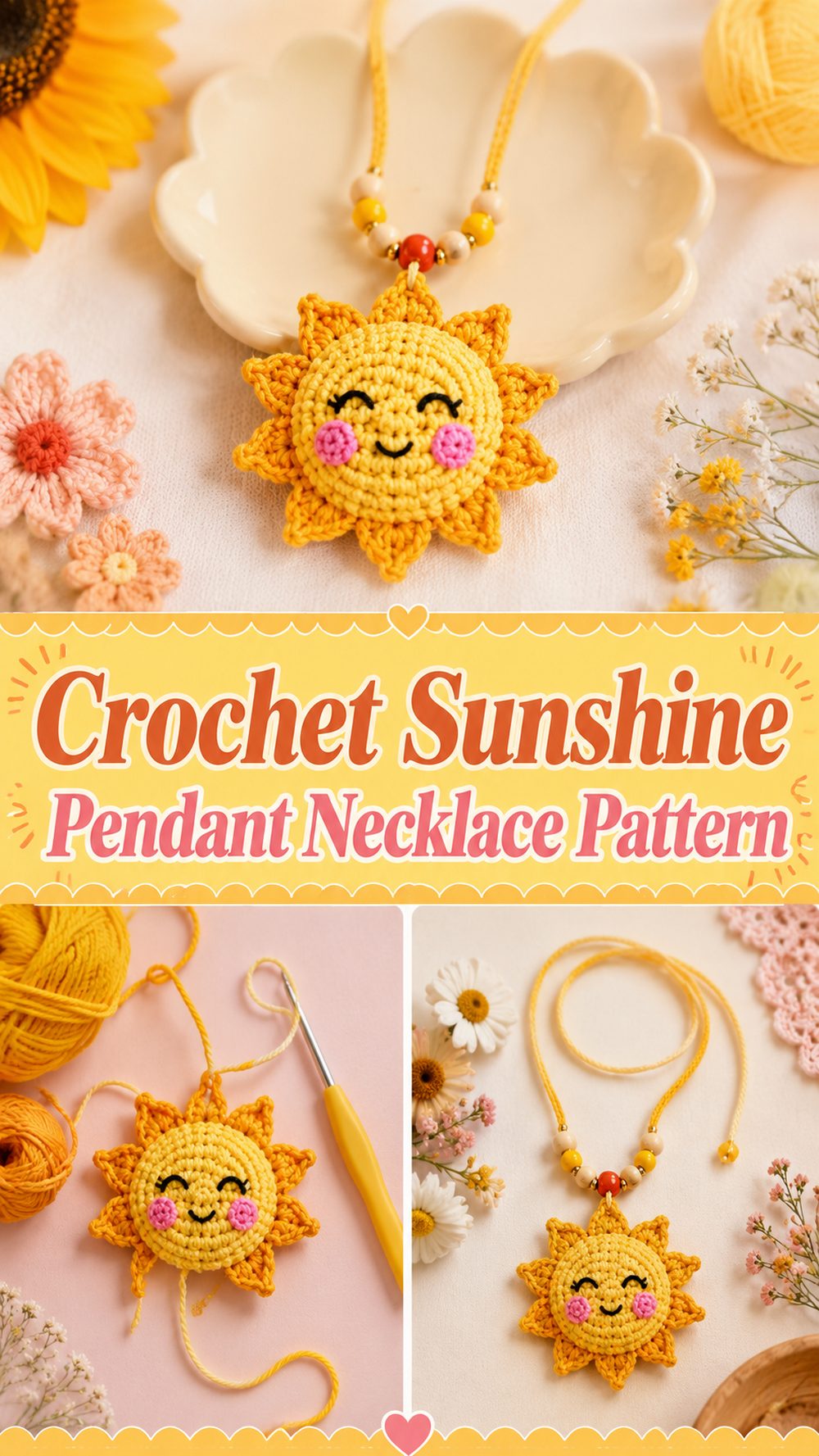Crochet Sunshine Pendant Necklace Pattern