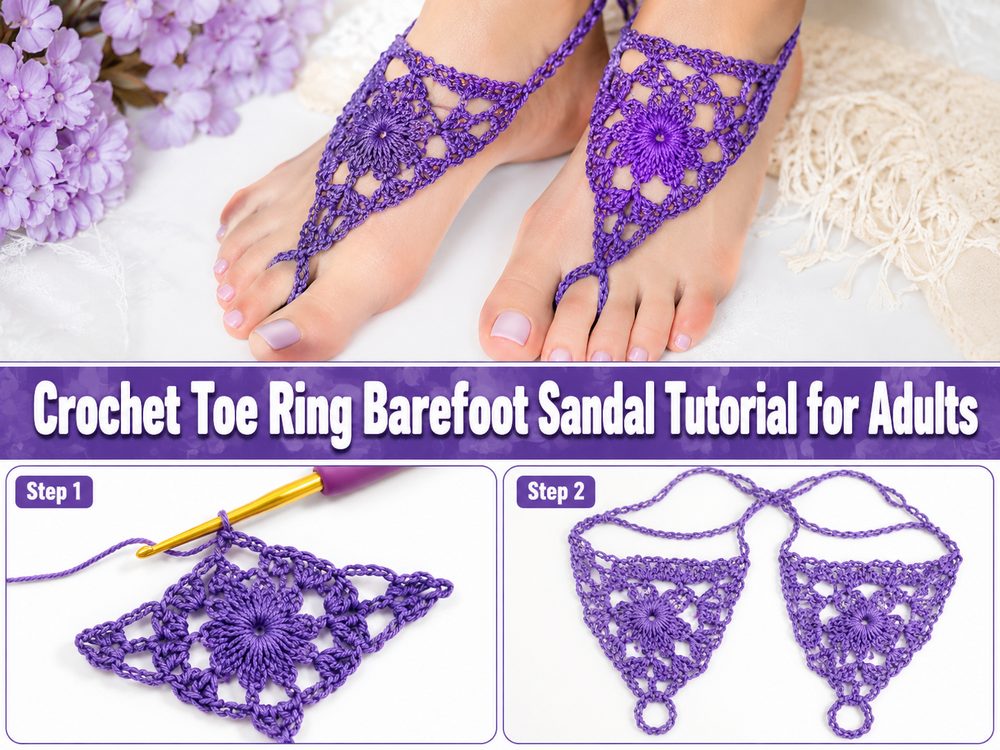 Crochet Toe Ring Barefoot Sandal Tutorial for Adults za