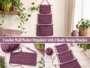 Crochet Wall Pocket Organizer with 3 Handy Storage Pouches S