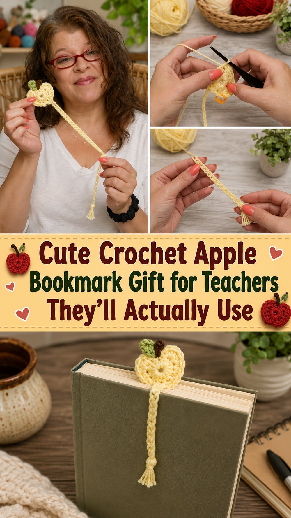 Cute Crochet Apple Bookmark Gift for Teachers They’ll Actually Use