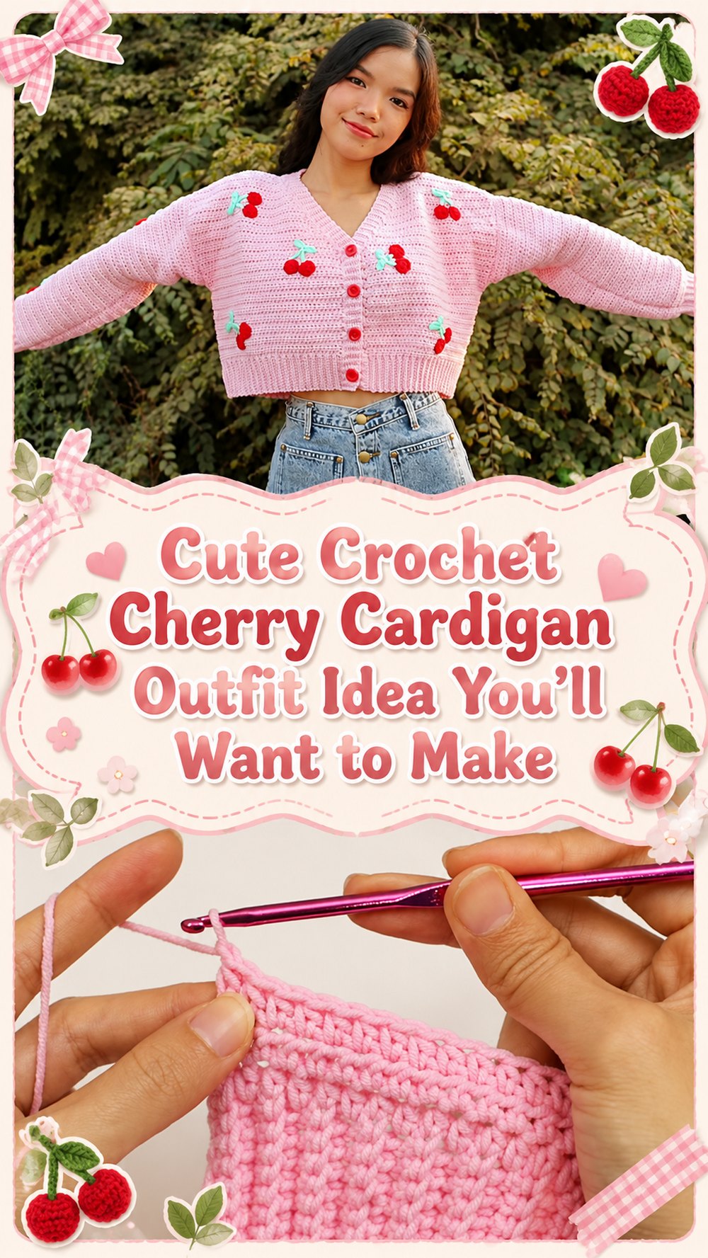 Cute Crochet Cherry Cardigan Outfit Idea You’ll Want to Make