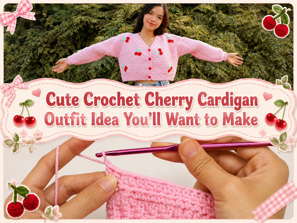 Cute Crochet Cherry Cardigan Outfit Idea You’ll Want to Make1