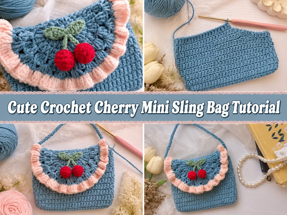 Cute Crochet Cherry Mini Sling Bag Tutorial sz