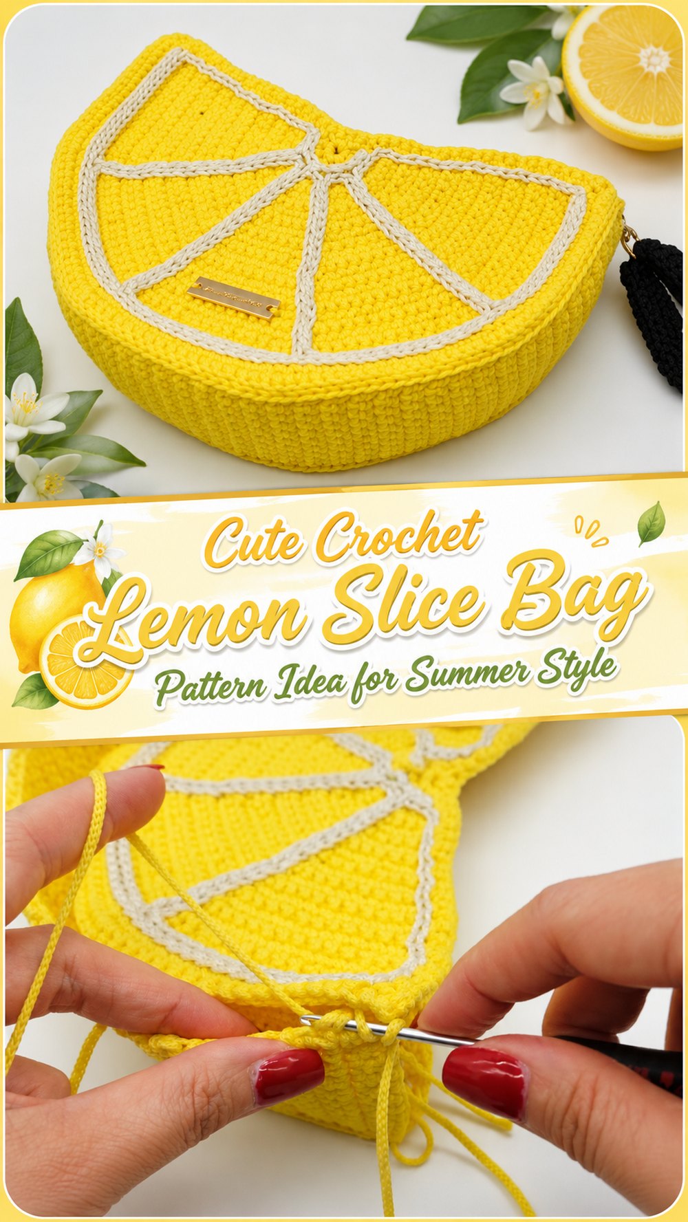 Cute Crochet Lemon Slice Bag Pattern Idea for Summer Style - Yarn Nest ...