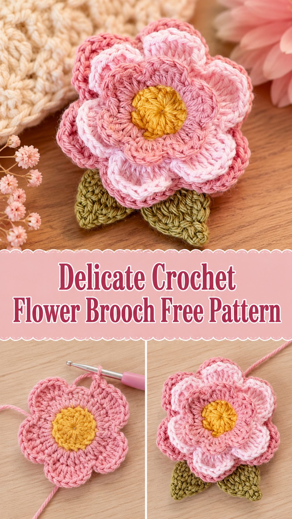 Delicate Crochet Flower Brooch Free Pattern