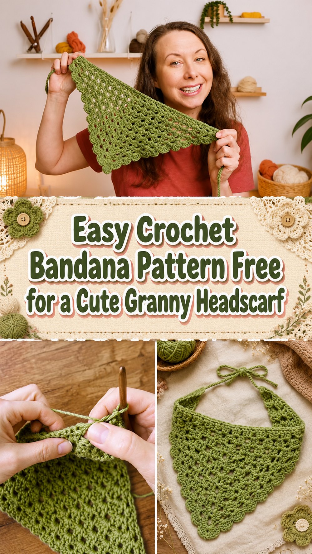 Easy Crochet Bandana Pattern Free for a Cute Granny Headscarf